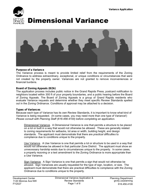 First page of the Dimensional Variance Application