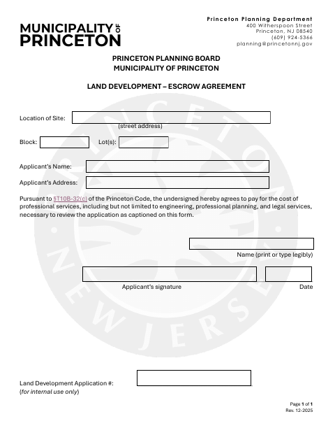 First page of the Land Development Escrow Agreement