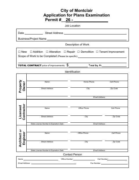 First page of the Application for Plans Examination