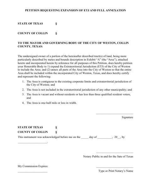 First page of the Annexation and ETJ Expansion Petition