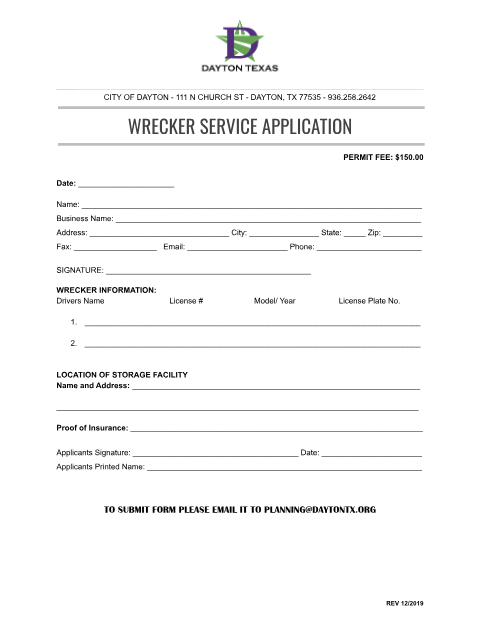 First page of the Wrecker Service Application