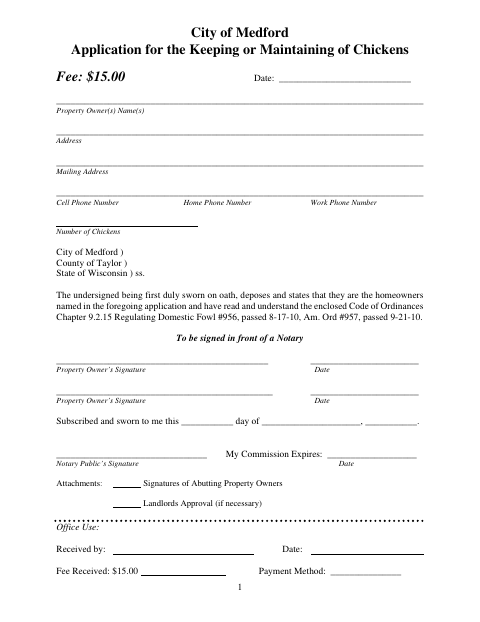 First page of the Application for the Keeping or Maintaining of Chickens