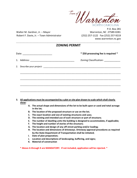 First page of the Zoning Permit Application