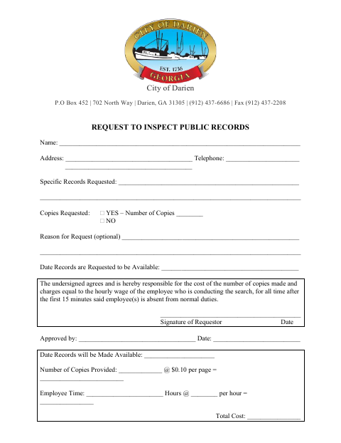 First page of the Request to Inspect Public Records