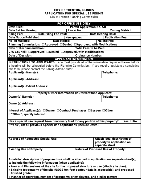 First page of the Application for Special Use Permit