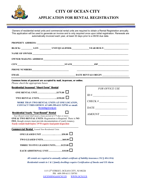 First page of the Application for Rental Registration
