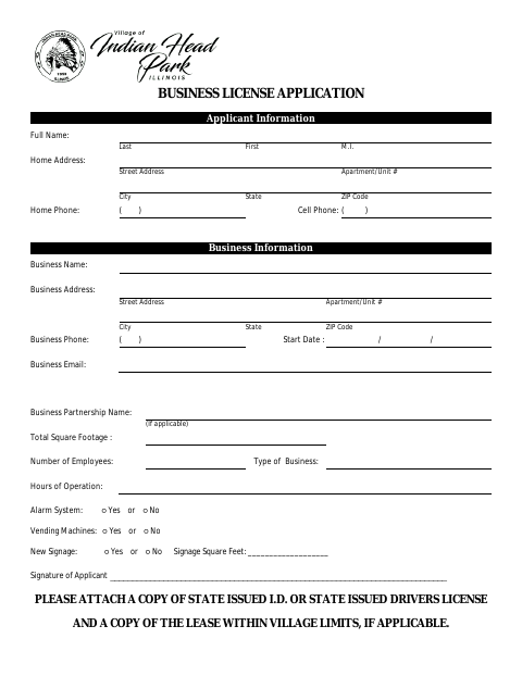 First page of the Business License Application