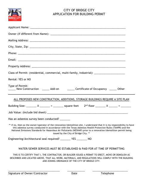First page of the Application for Building Permit