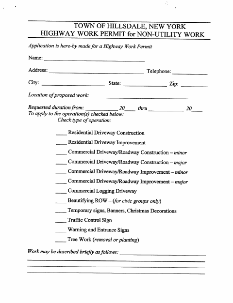 First page of the Driveway Permit Application