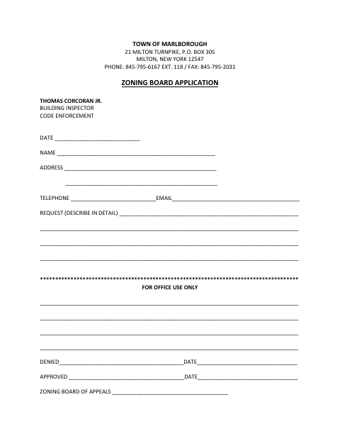 First page of the Zoning Board Of Appeals Application