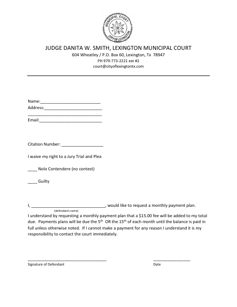 First page of the Monthly Payment Plan Request Form