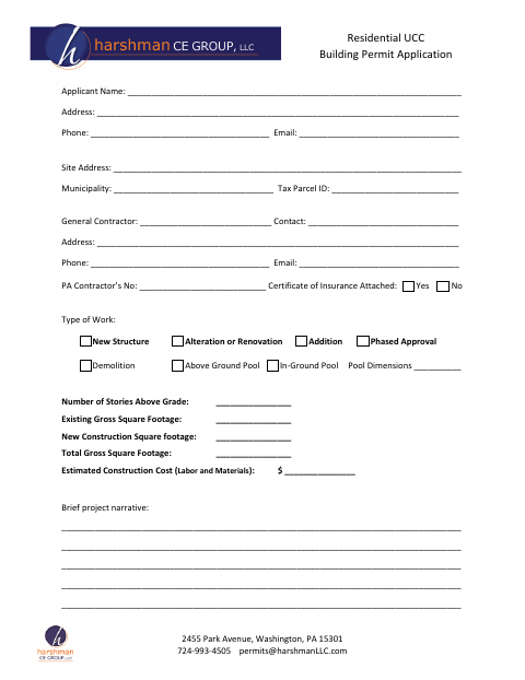 First page of the Residential UCC Building Permit Application