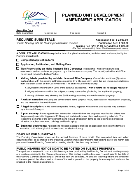 First page of the Planned Unit Development Amendment Application
