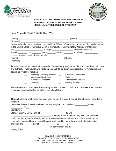 First page of the Special Limited Power of Attorney