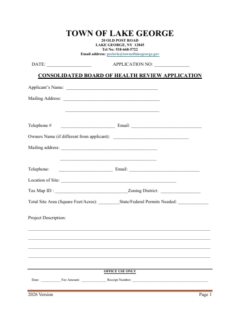 First page of the Consolidated Board of Health Review Application