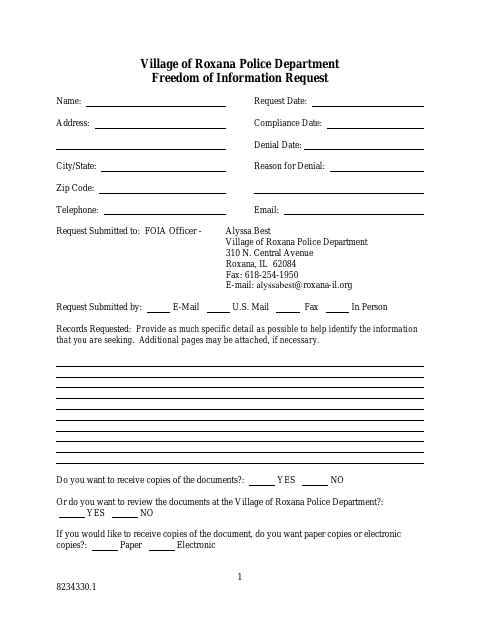 First page of the Police Department Freedom of Information Request
