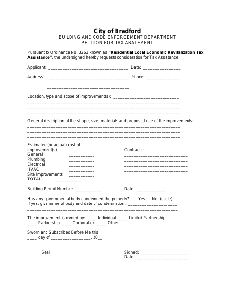 First page of the Residential LERTA Tax Abatement Petition
