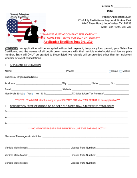 First page of the 2024 Vendor Application