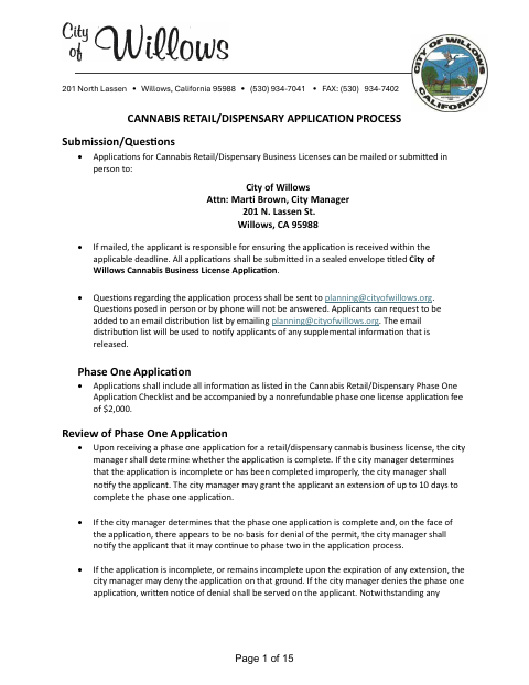 First page of the Cannabis Retail Dispensary Application Package