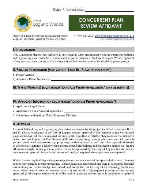 First page of the Concurrent Plan Review Affidavit