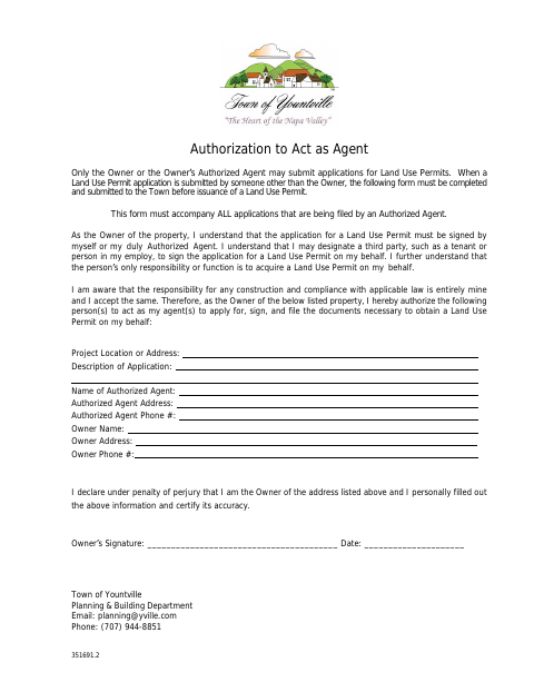 First page of the Authorization to Act as Agent (Land Use Permit)