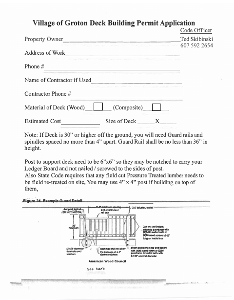 First page of the Deck Building Permit Application