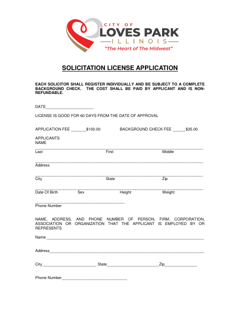First page of the Solicitation License Application