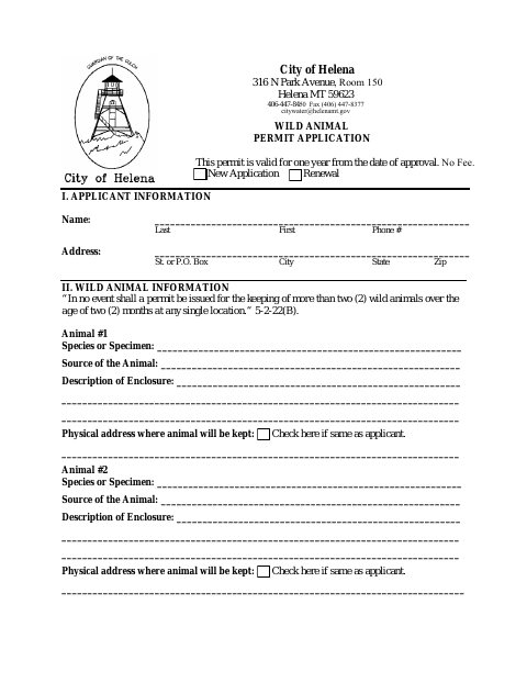 First page of the Wild Animal Permit Application