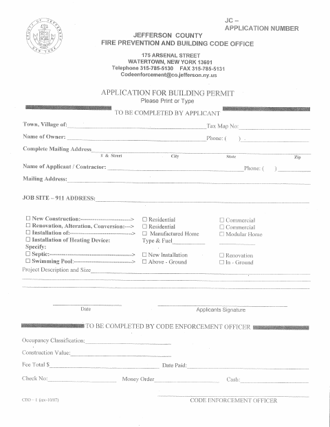 First page of the Building Permit Application