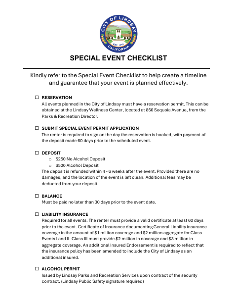 First page of the Special Event Permit Application and Checklist