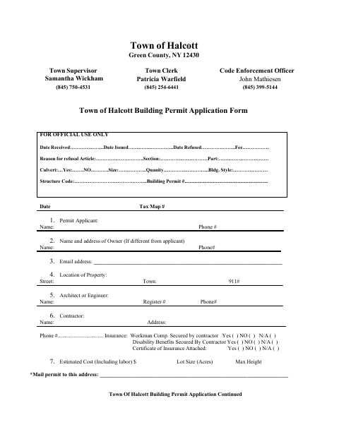 First page of the Building Permit Application