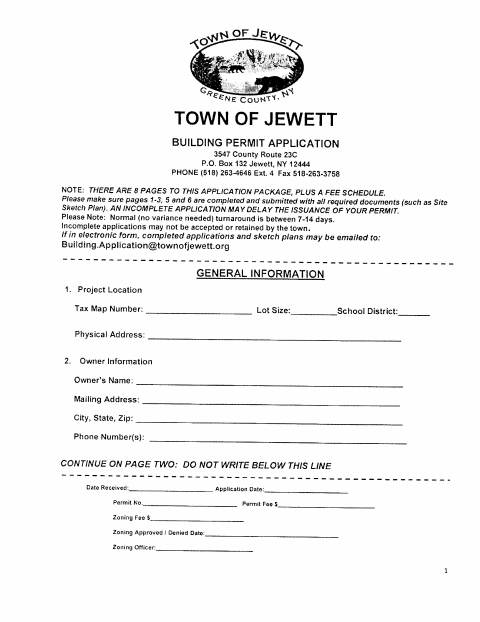 First page of the Building Permit Application