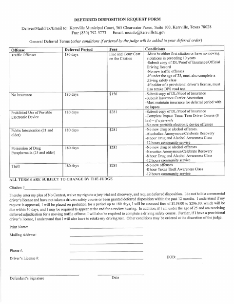 First page of the Deferred Disposition Request Form