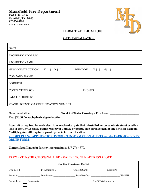 First page of the Gate Installation Permit Application
