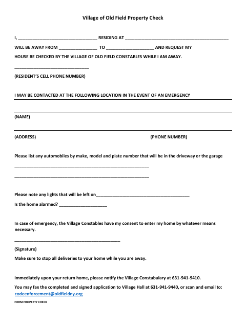 First page of the Property Check Form