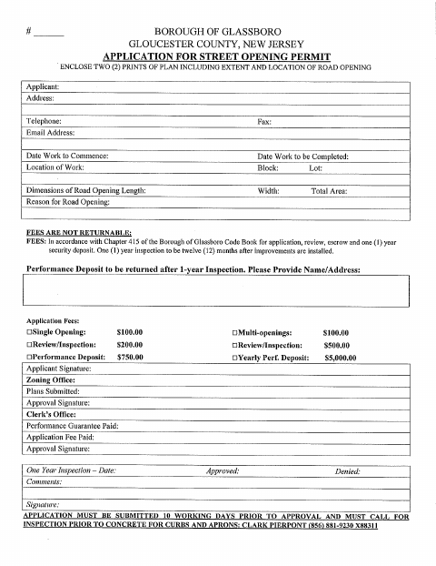 First page of the Street Opening Permit