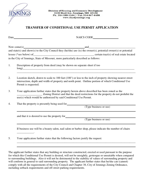 First page of the Transfer of Conditional Use Permit Application