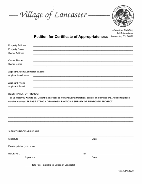 First page of the Certificate of Appropriateness Application