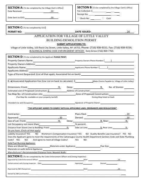First page of the Building/Demolition Permit Application