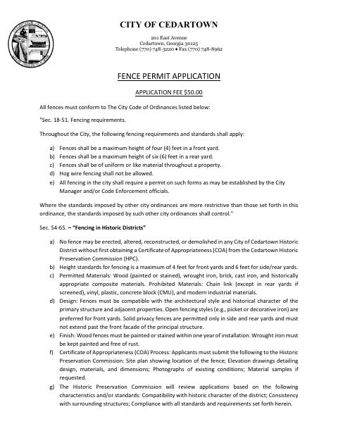 First page of the Fence Permit Application