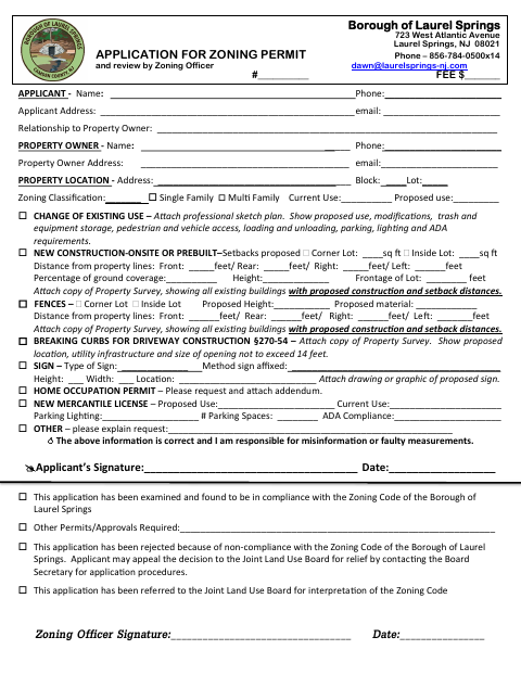 First page of the Application for Zoning Permit