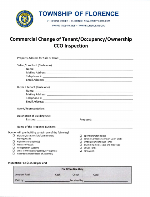 First page of the Commercial CCO Inspection Application