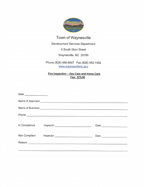 First page of the Fire Inspection Day Care and Home Care