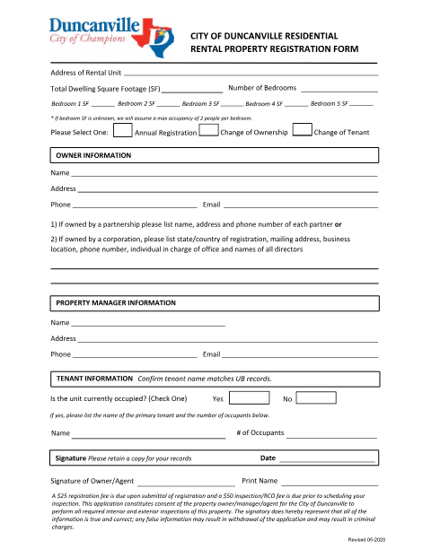 First page of the Residential Rental Property Registration Form