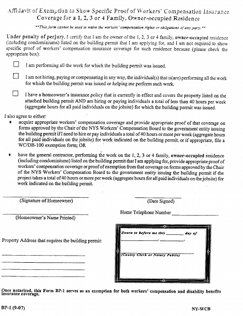 First page of the Workers’ Compensation Exemption Affidavit