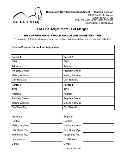First page of the Lot Line Adjustment / Lot Merger Application