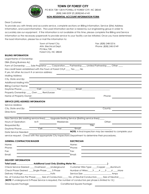 First page of the Non-Residential Account Information Form