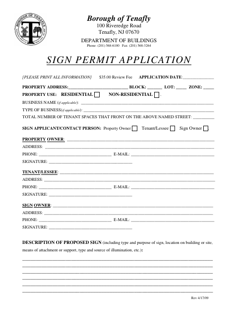 First page of the Sign Permit Application