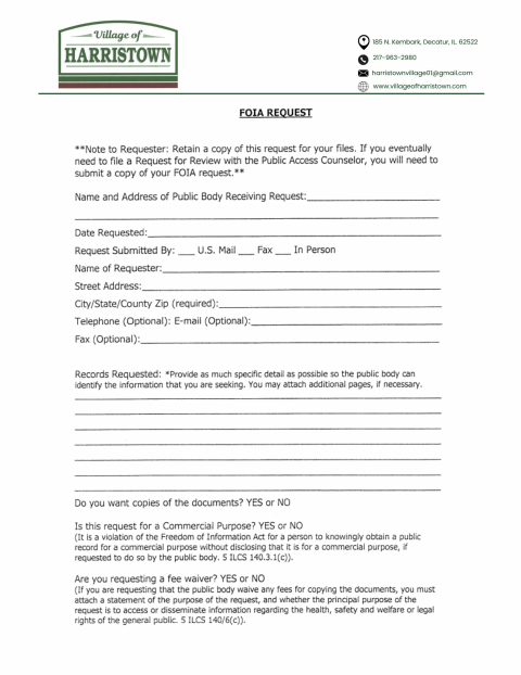 First page of the FOIA Request Form