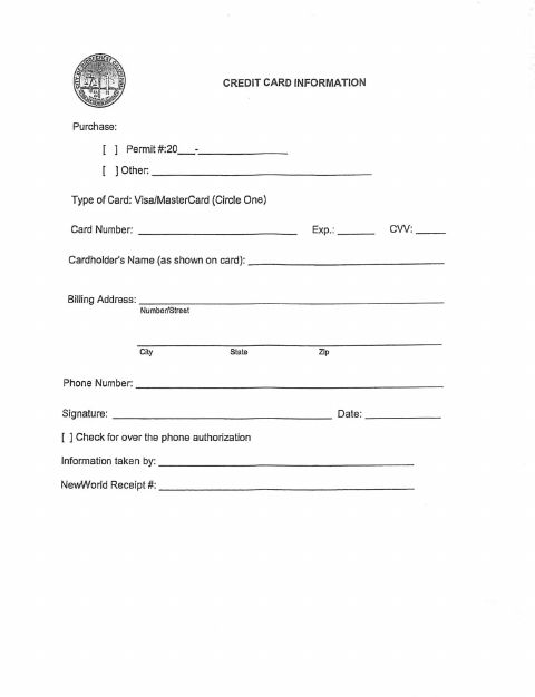 First page of the Credit Card Authorization